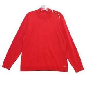 Calvin Klein Red Mock Neck Gold Button Detail Sweater Womens XL Holiday‎